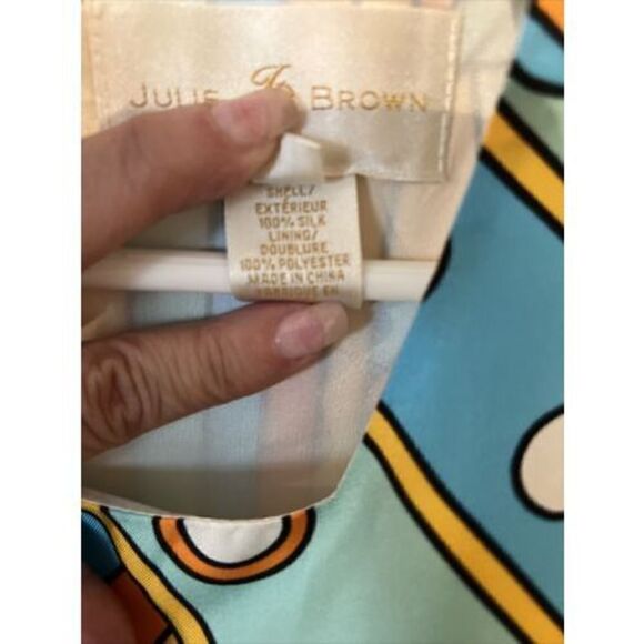 Julie Brown Blue Orange 100% Silk Dress Size 0 - Picture 5 of 11